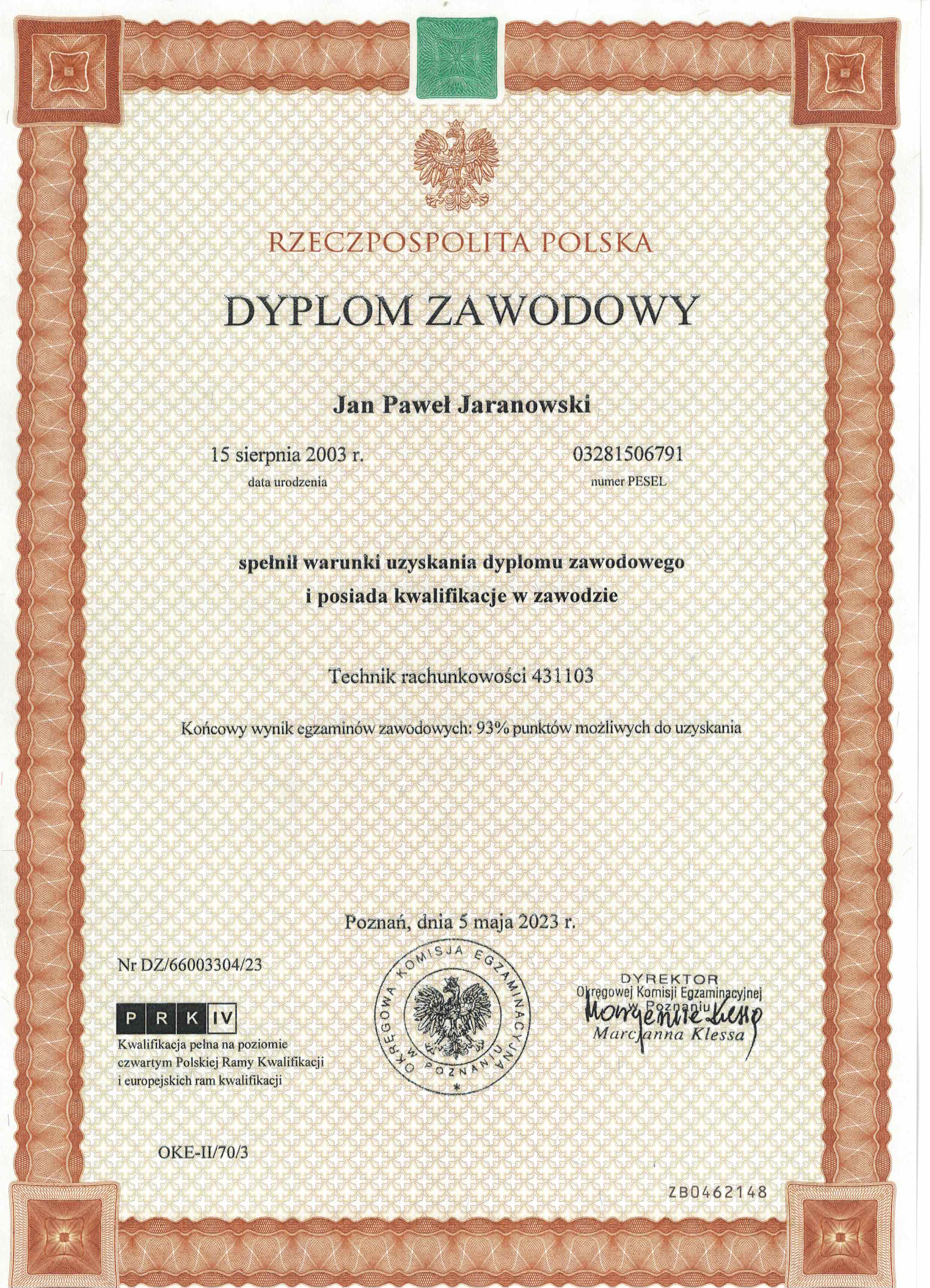 Dyplom Państwowy egzamin z rachunkowości